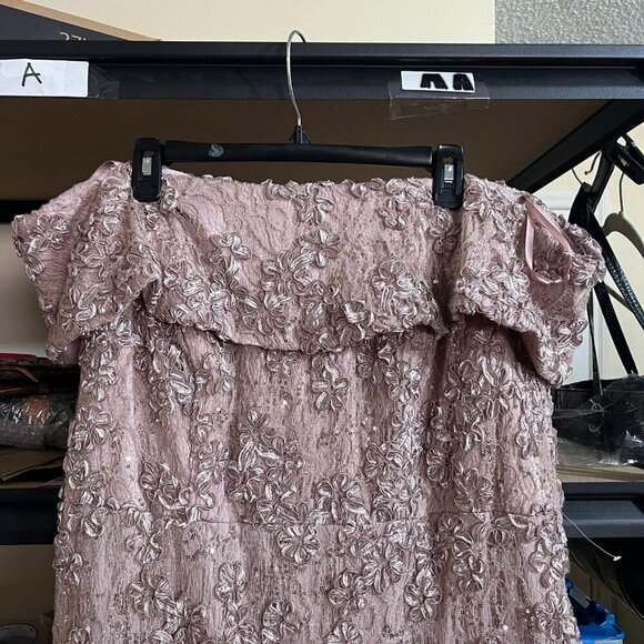 Xscape Plus Size 22W Off-the-Shoulder High-Low Hem Mermaid Dress in Taupe - Picture 3 of 10